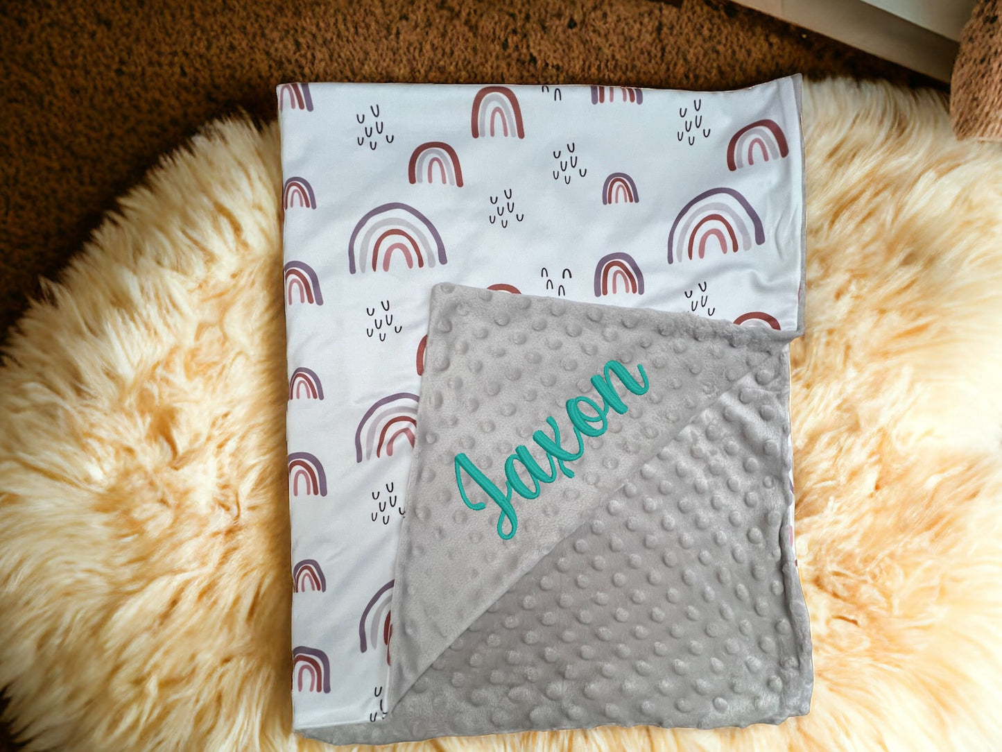 Minky Blanket with Rainbows