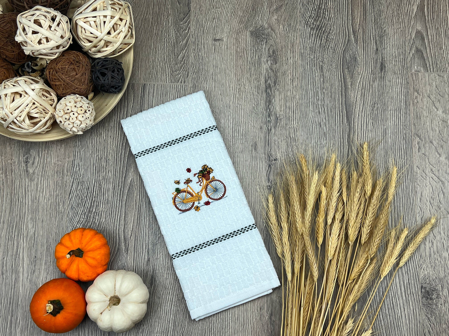 Fall Bicycle Embroidered kitchen towel