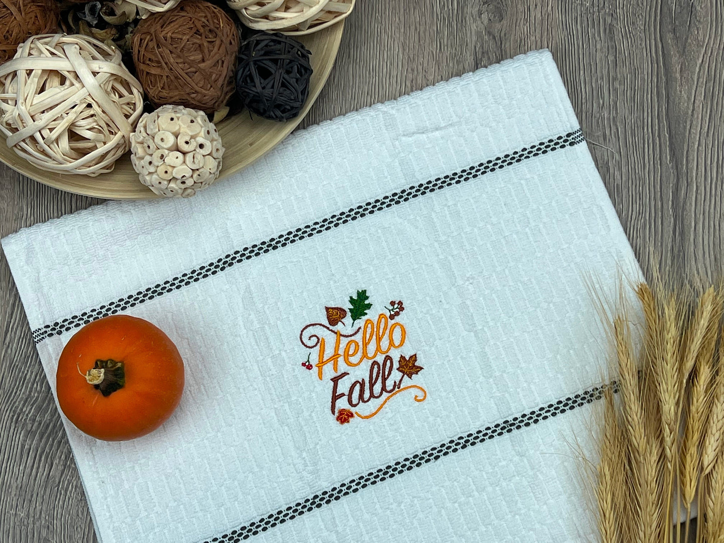 Hello Fall Embroidered Kitchen Towel