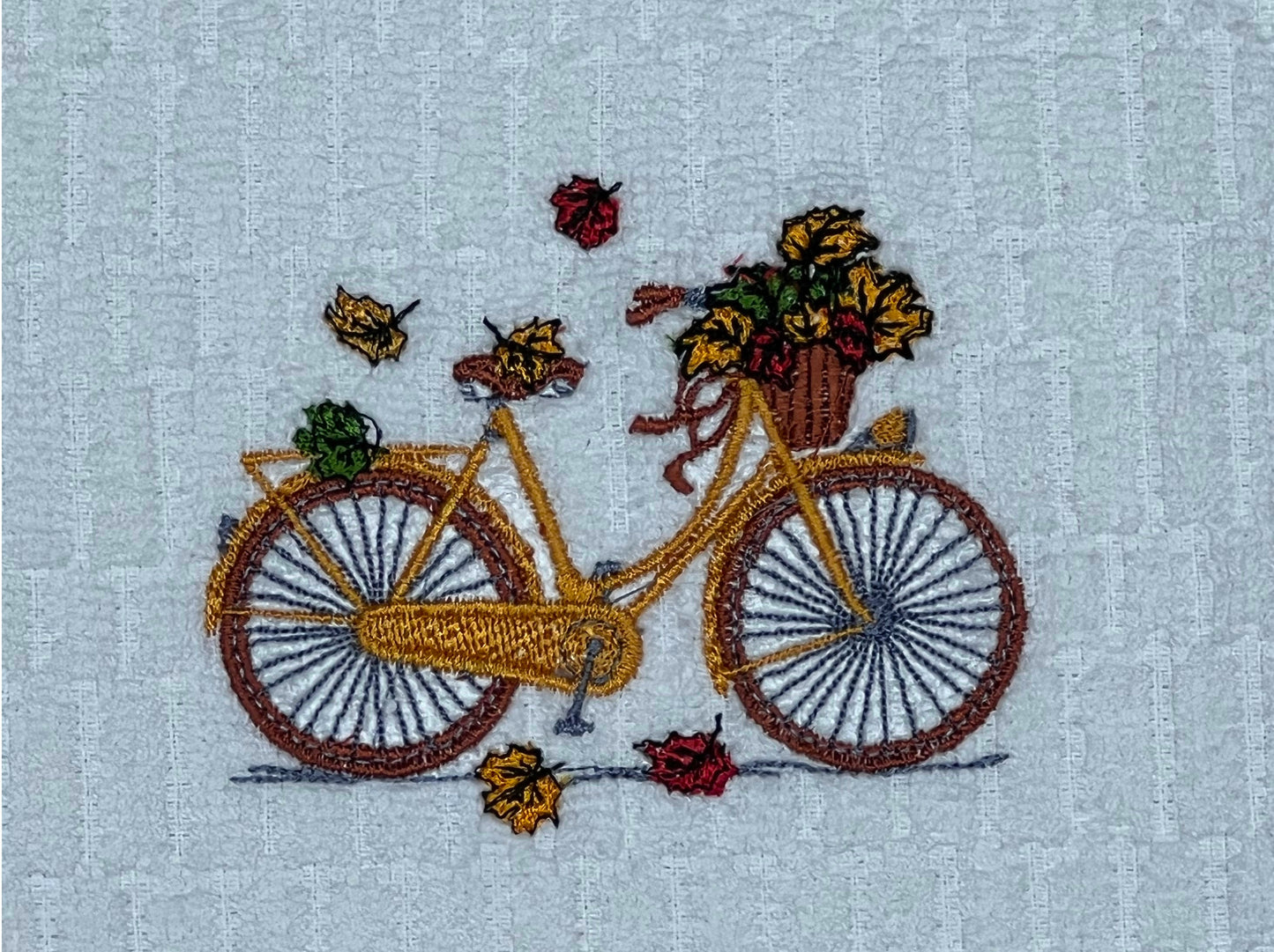 Fall Bicycle Embroidered kitchen towel