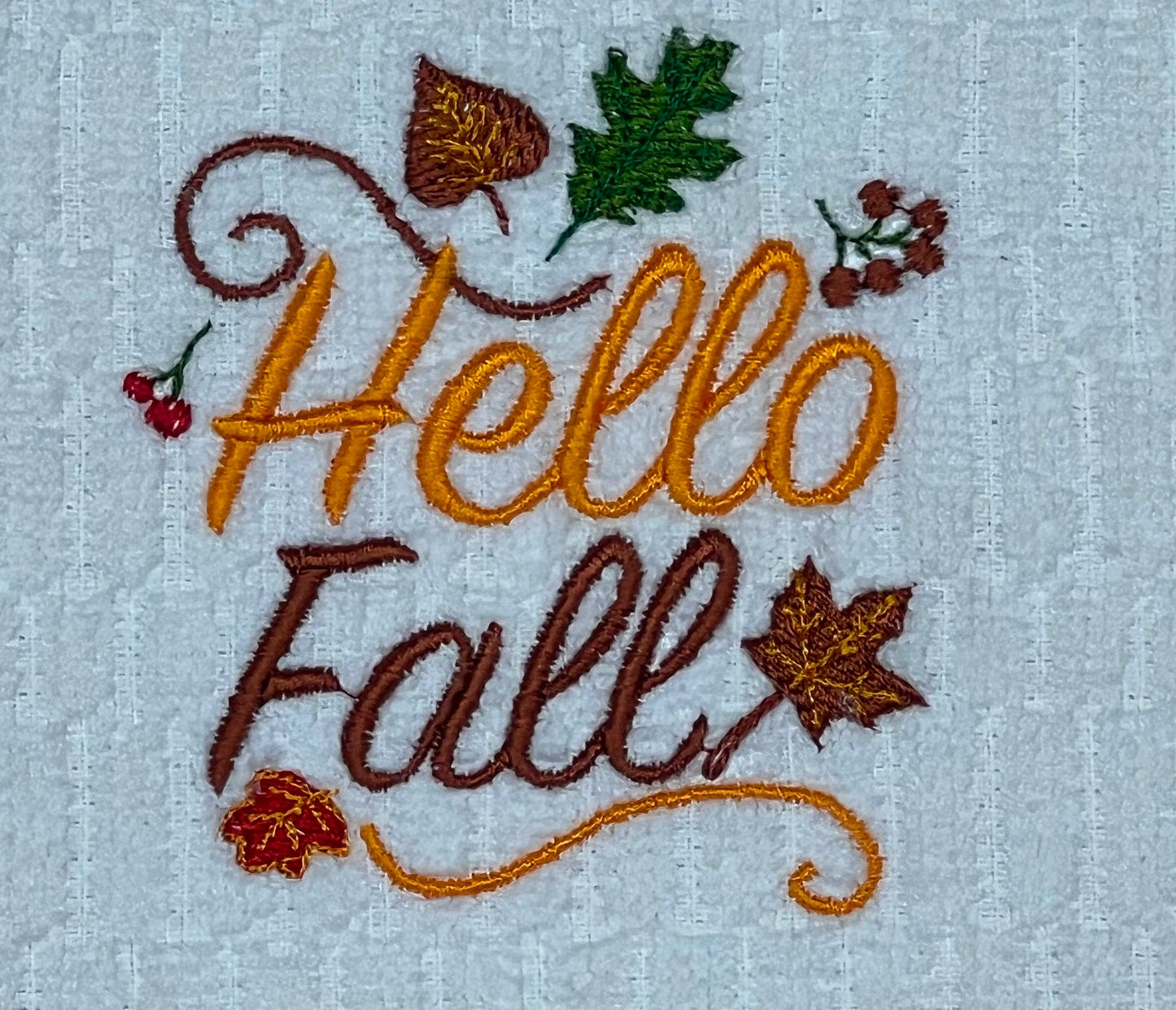 Hello Fall Embroidered Kitchen Towel