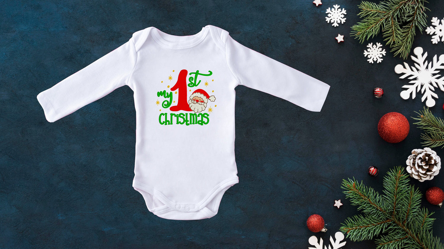 First Christmas embroidered baby onesie