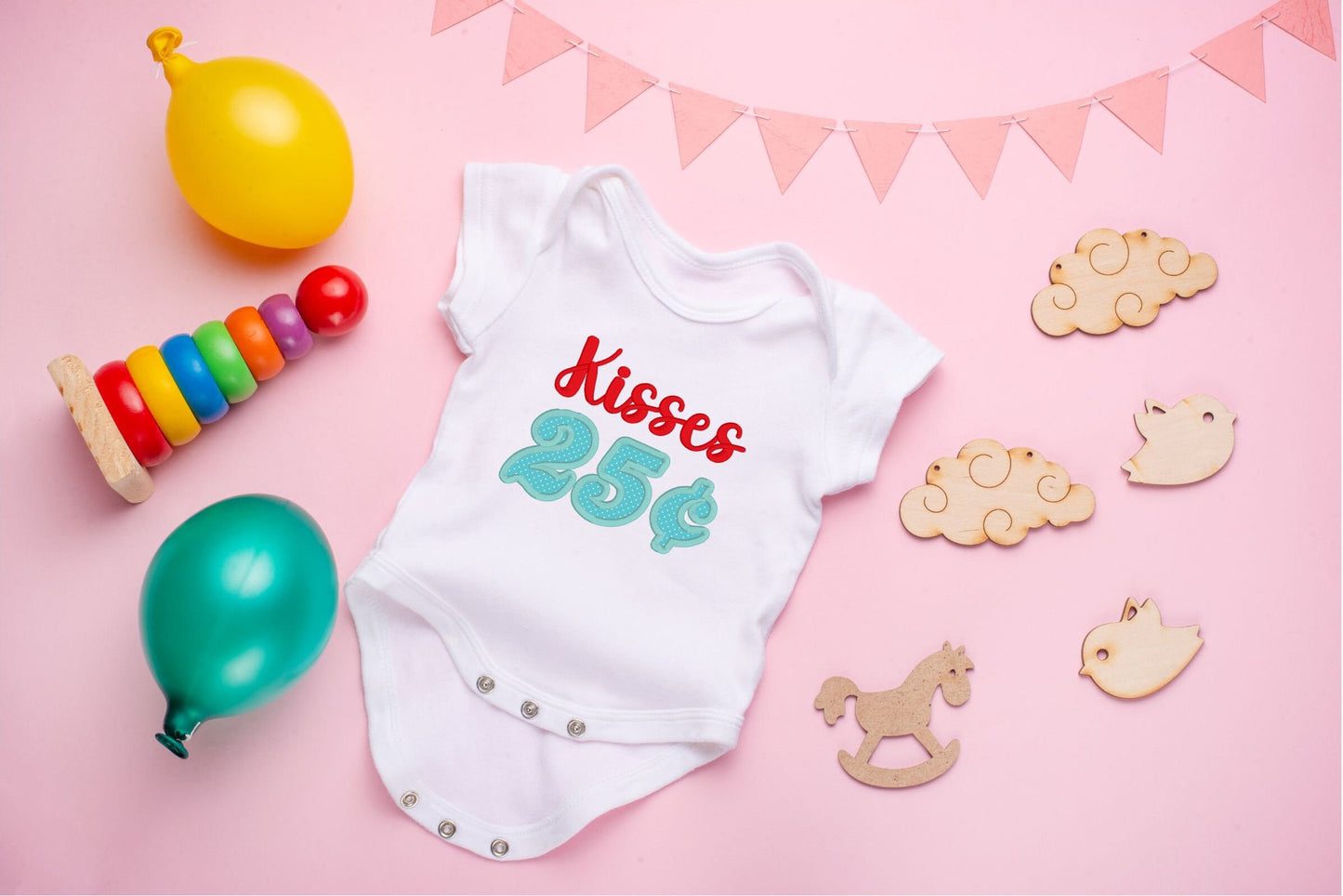 Kisses 25 cents Valentine's day embroidered outfit