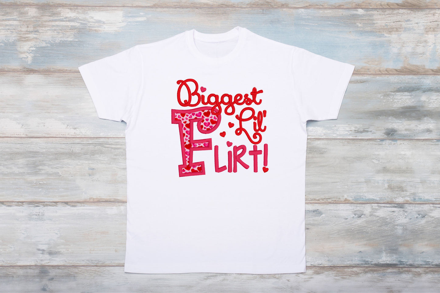 Valentine's Day Biggest Lil' Flirt embroidered outfit