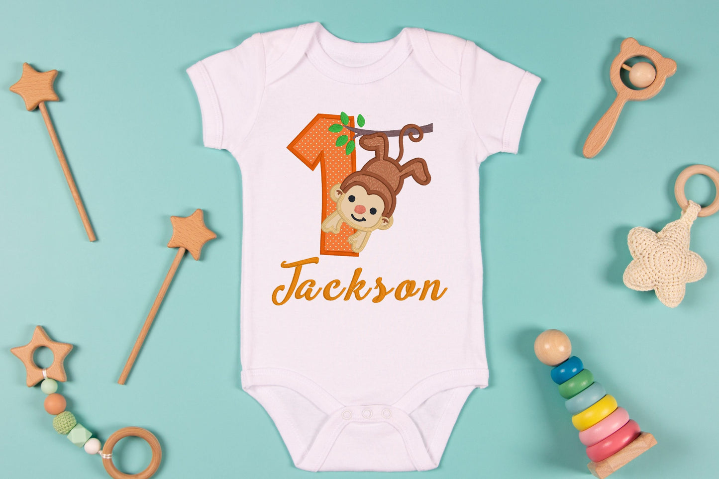 Birthday Monkey Embroidered Shirt