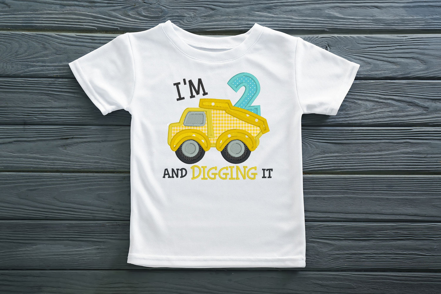 Construction Vehicles Digging It Embroidered Birthday Shirt