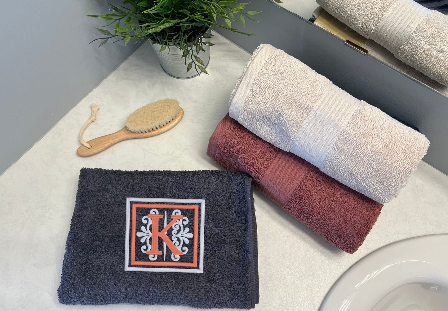 Monogramed embroidered hand towel