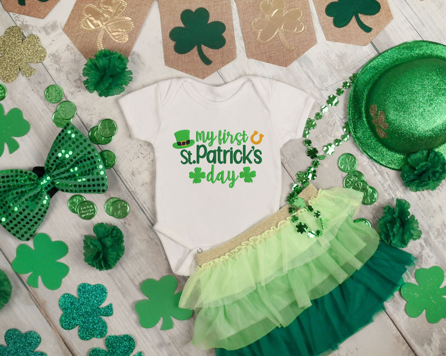 My First St. Patrick's Day Embroidered Baby Onesie