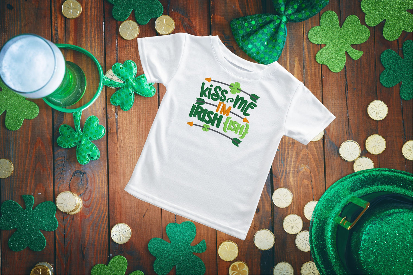 Kiss me I'm Irish Embroidered Kids Shirt