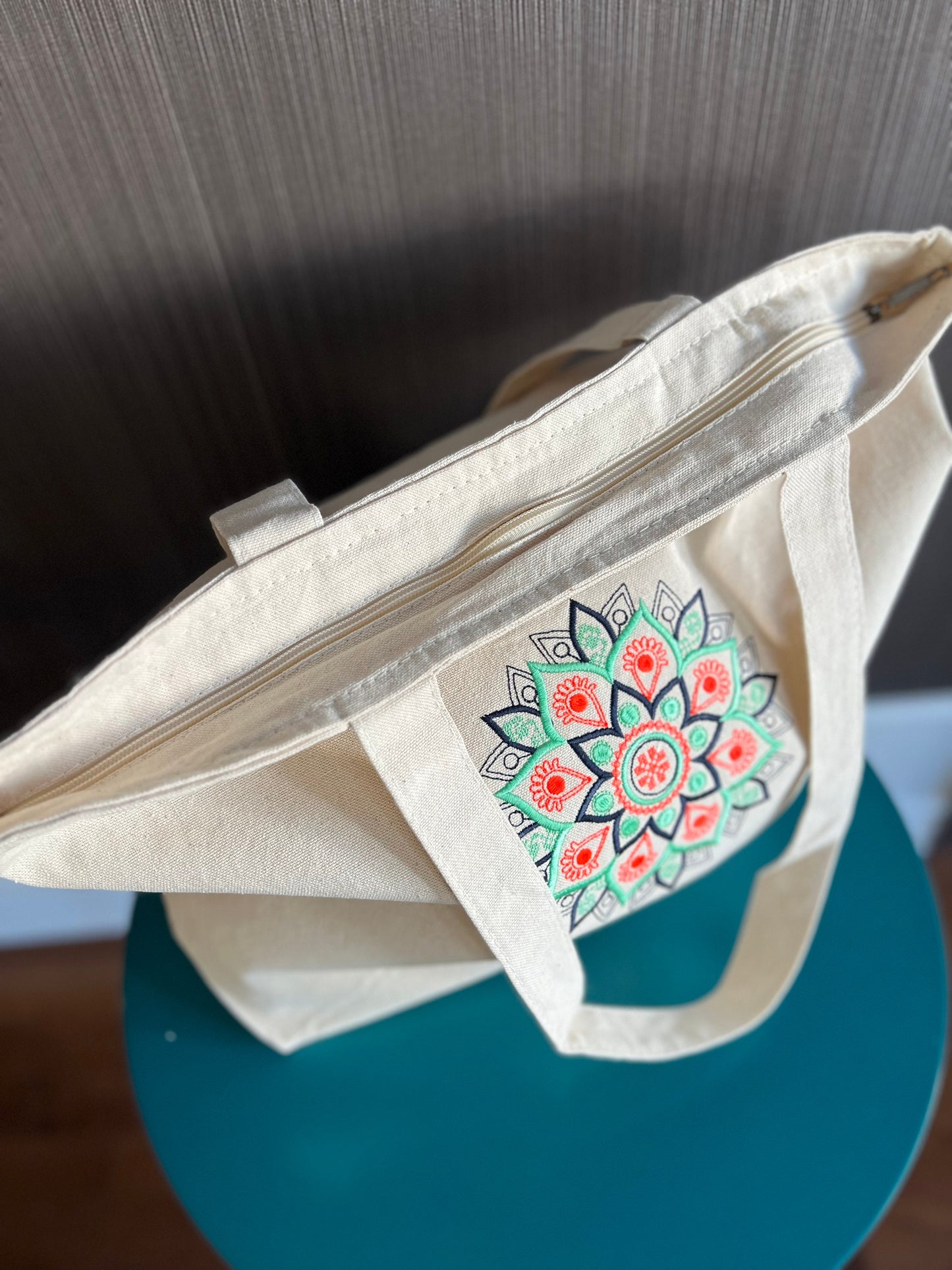 Mandala Design Embroidered Tote Bag