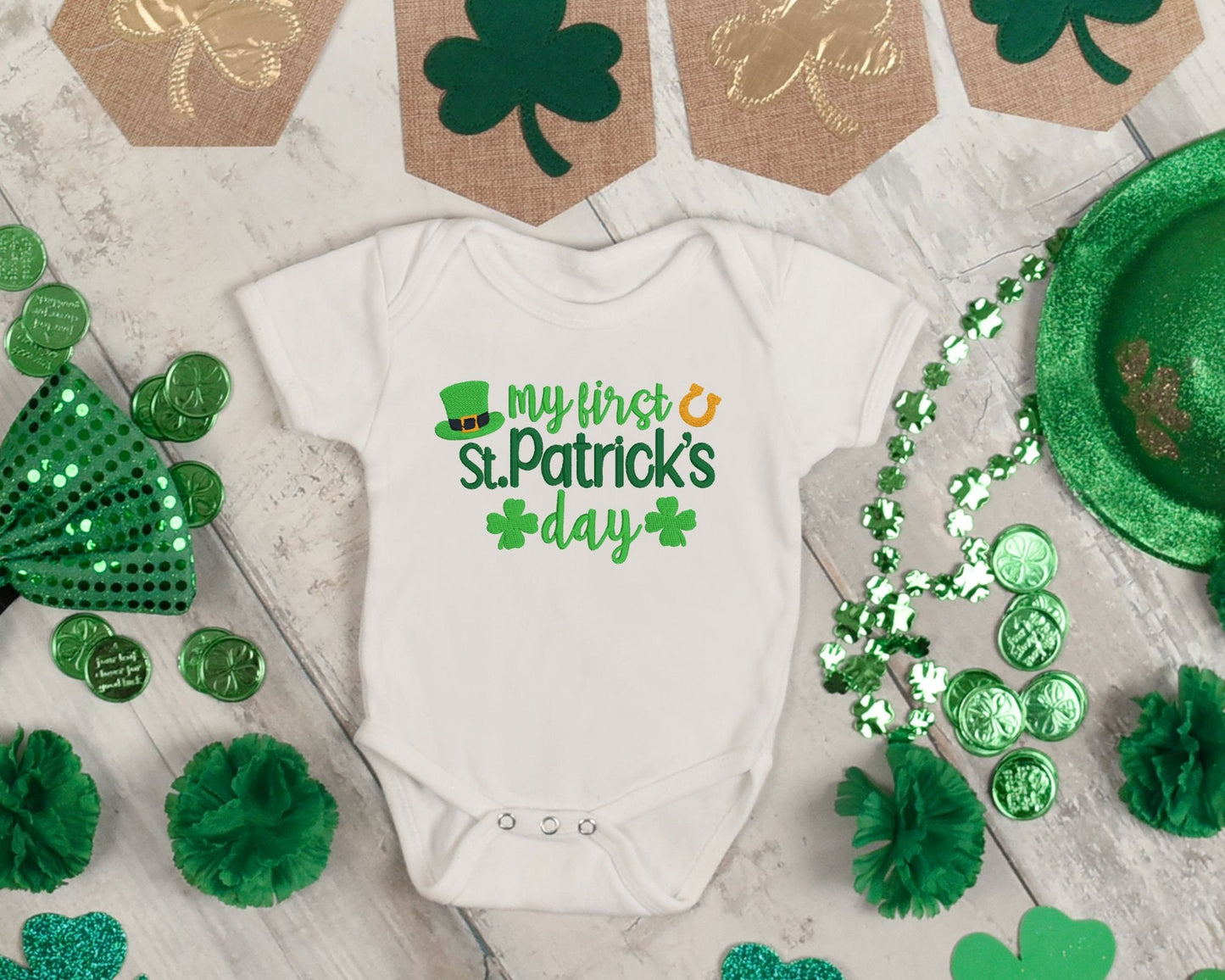 My First St. Patrick's Day Embroidered Baby Onesie