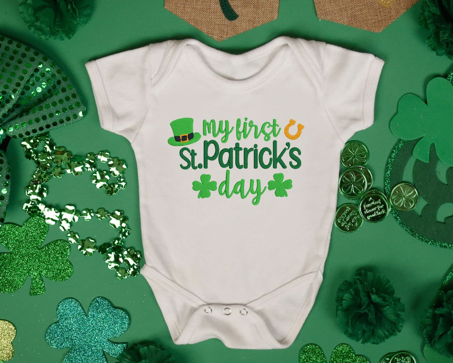 My First St. Patrick's Day Embroidered Baby Onesie