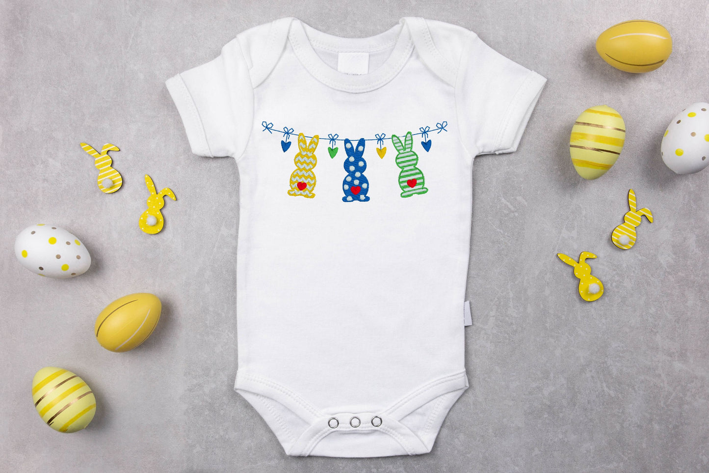 Easter Bunnies Hanging on a Garland Embroidered Shirt