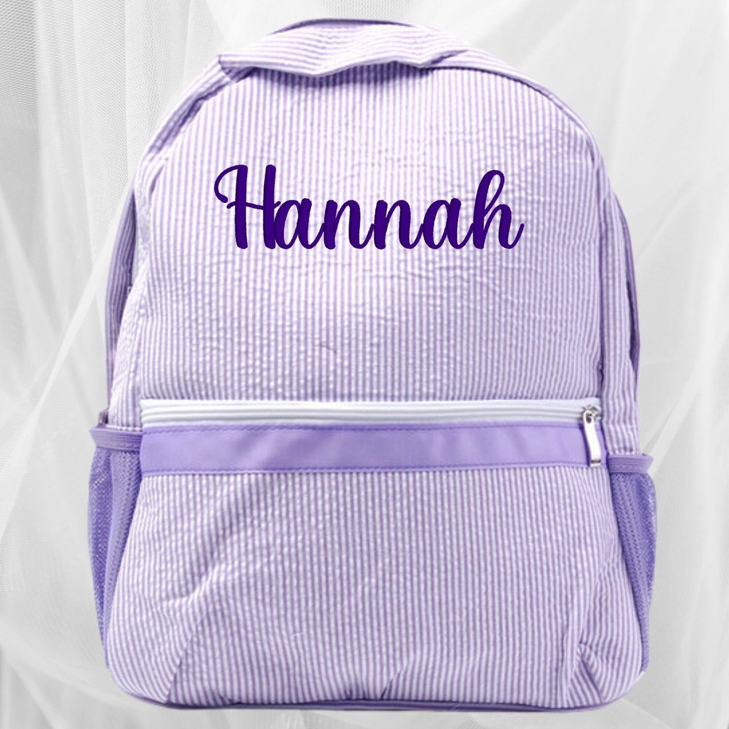 Personalized Embroidered Seersucker Backpack