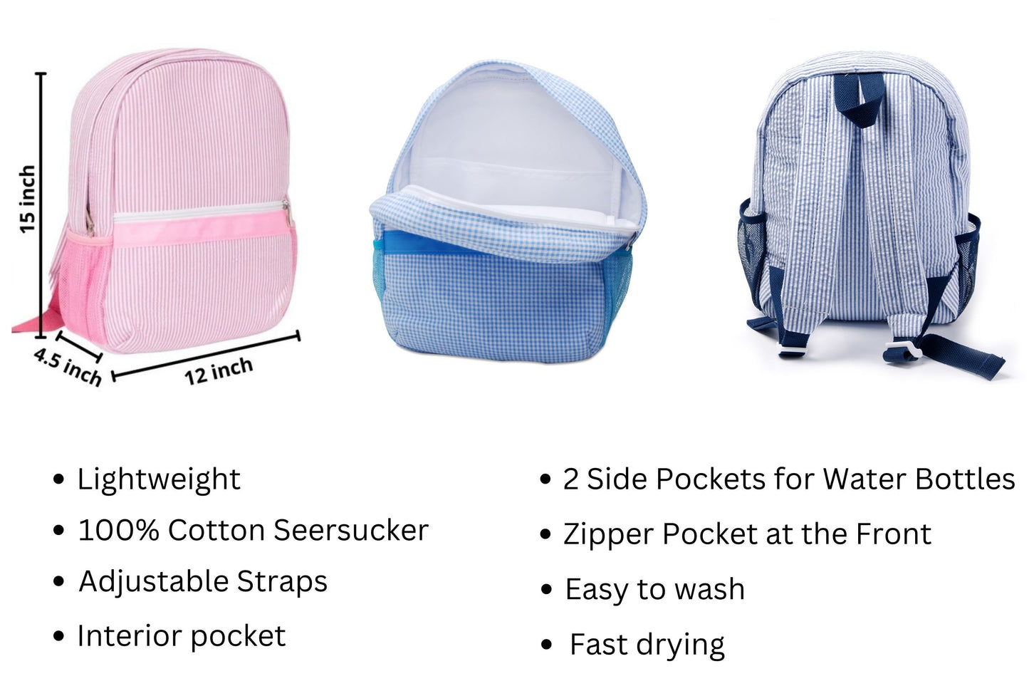 Personalized Embroidered Seersucker Backpack