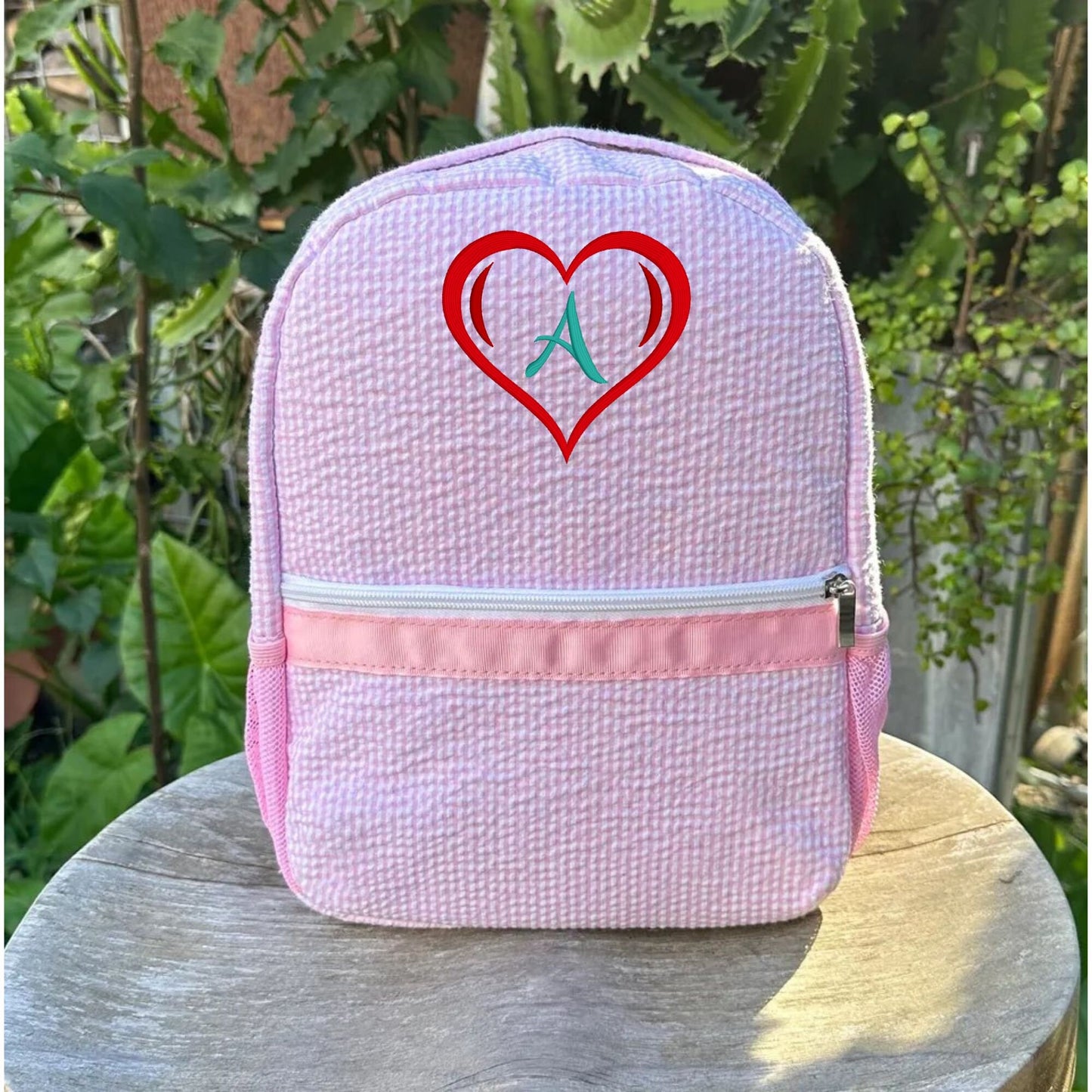 Personalized Embroidered Seersucker Backpack
