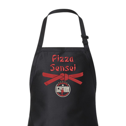 Black apron with 'Pizza Sensei' text and logo on a white background