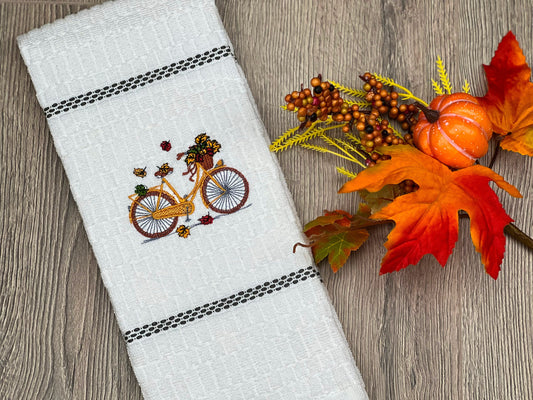 Fall Bicycle Embroidered kitchen towel