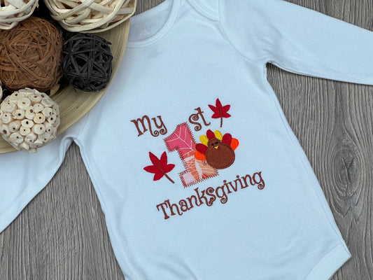 My First Thanksgiving embroidered baby onesie