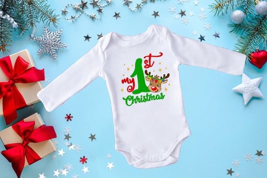 My First Christmas embroidered baby onesie