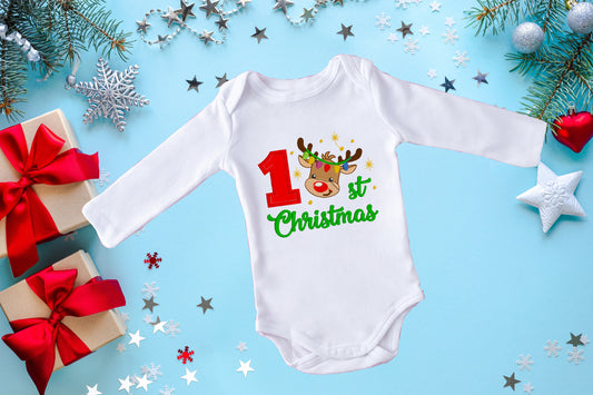 First Christmas embroidered baby onesie