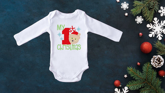 My First Christmas embroidered baby onesie