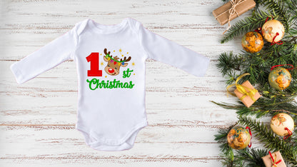 First Christmas embroidered baby onesie