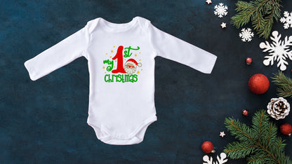 First Christmas embroidered  baby onesie