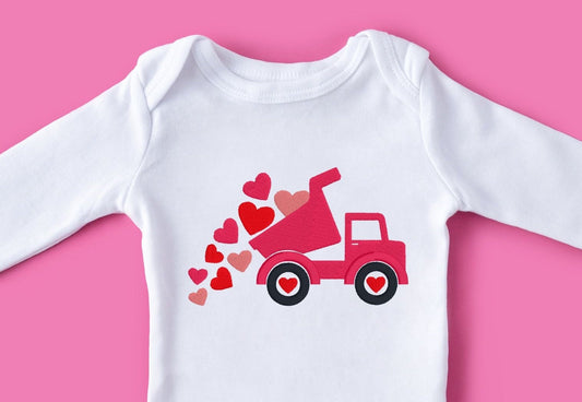 Valentine's day Dump Truck with hearts embroidered outfit