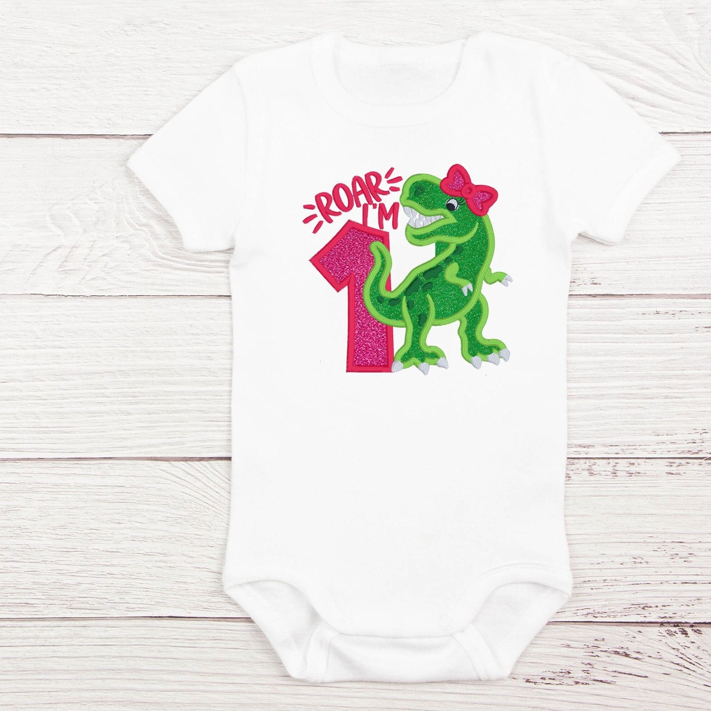 Dinosaur Roar Birthday Girl Embroidered Shirt