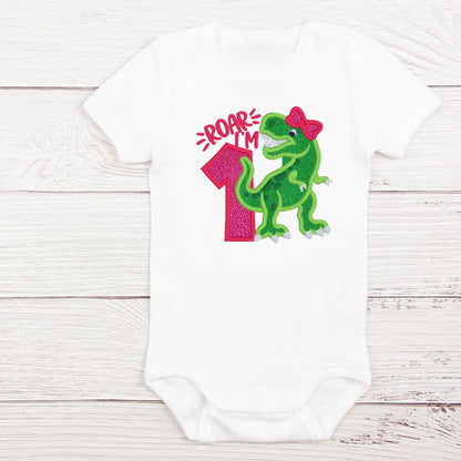 Dinosaur Roar Birthday Girl Embroidered Shirt
