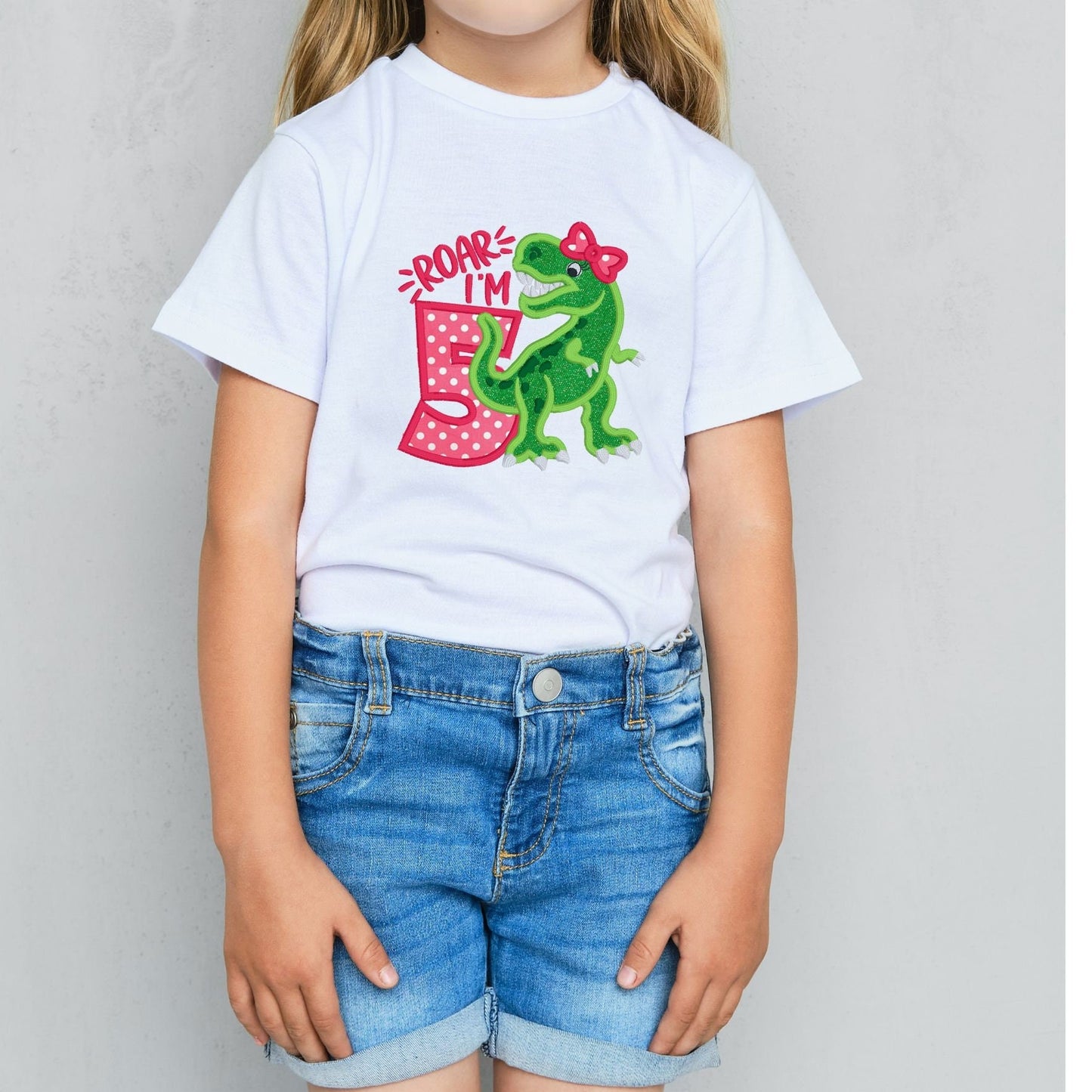 Dinosaur Roar Birthday Girl Embroidered Shirt