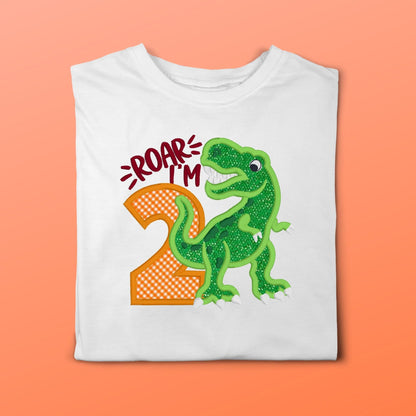 Dinosaur Roar Birthday Boy Embroidered Shirt