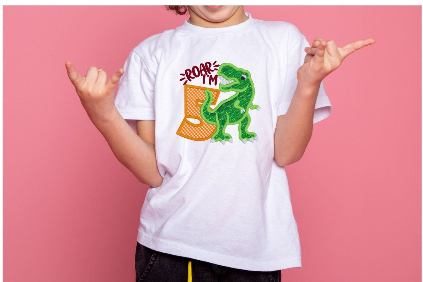 Dinosaur Roar Birthday Boy Embroidered Shirt