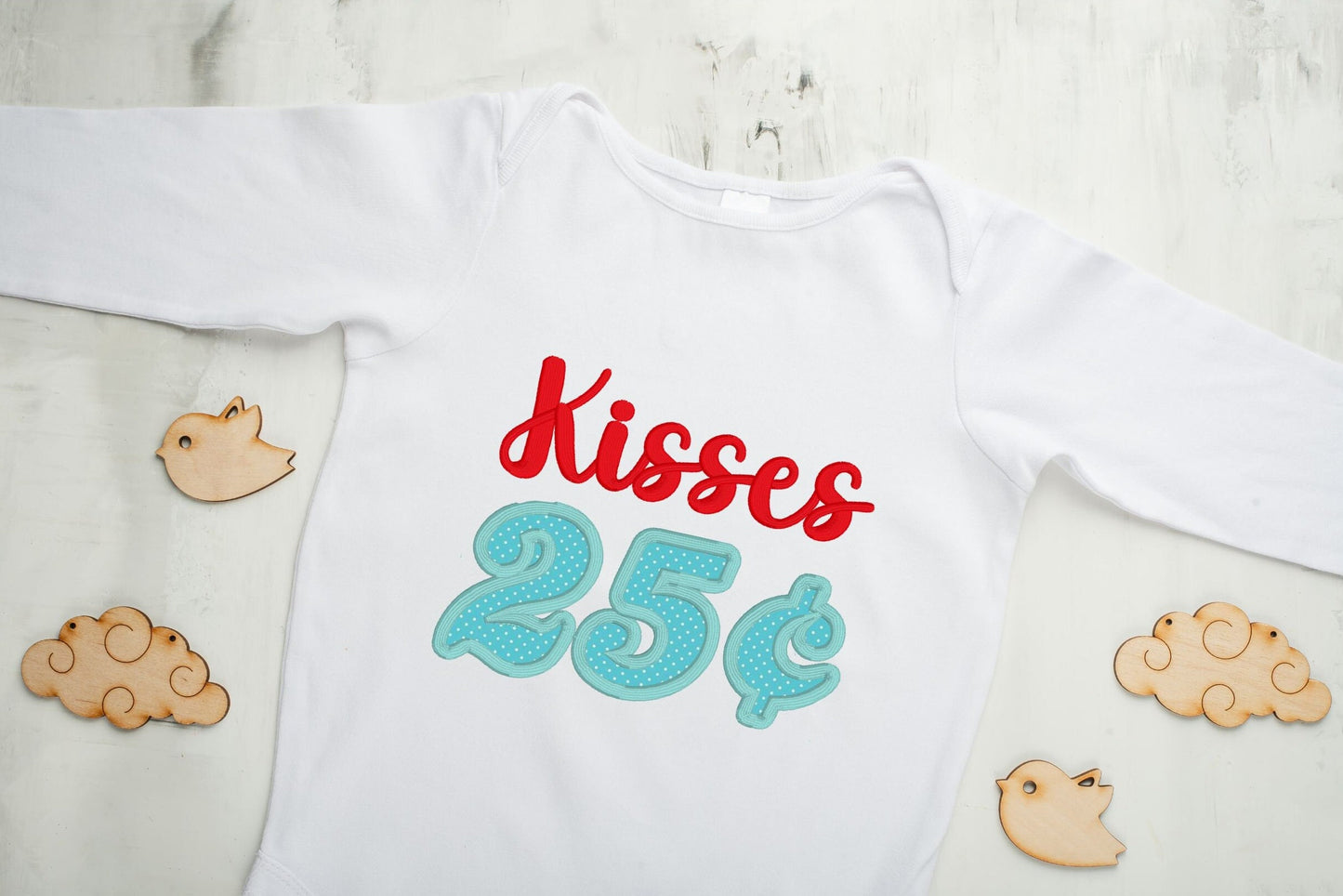 Kisses 25 cents Valentine's day embroidered outfit