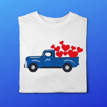 Valentine's Day Blue Truck with Hearts embroidered outfit