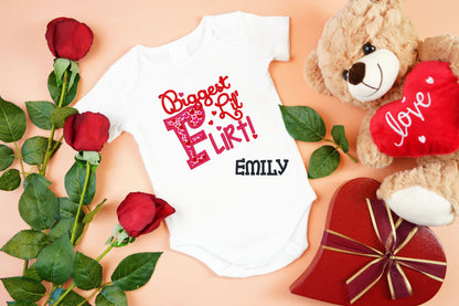 Valentine's Day Biggest Lil' Flirt embroidered outfit