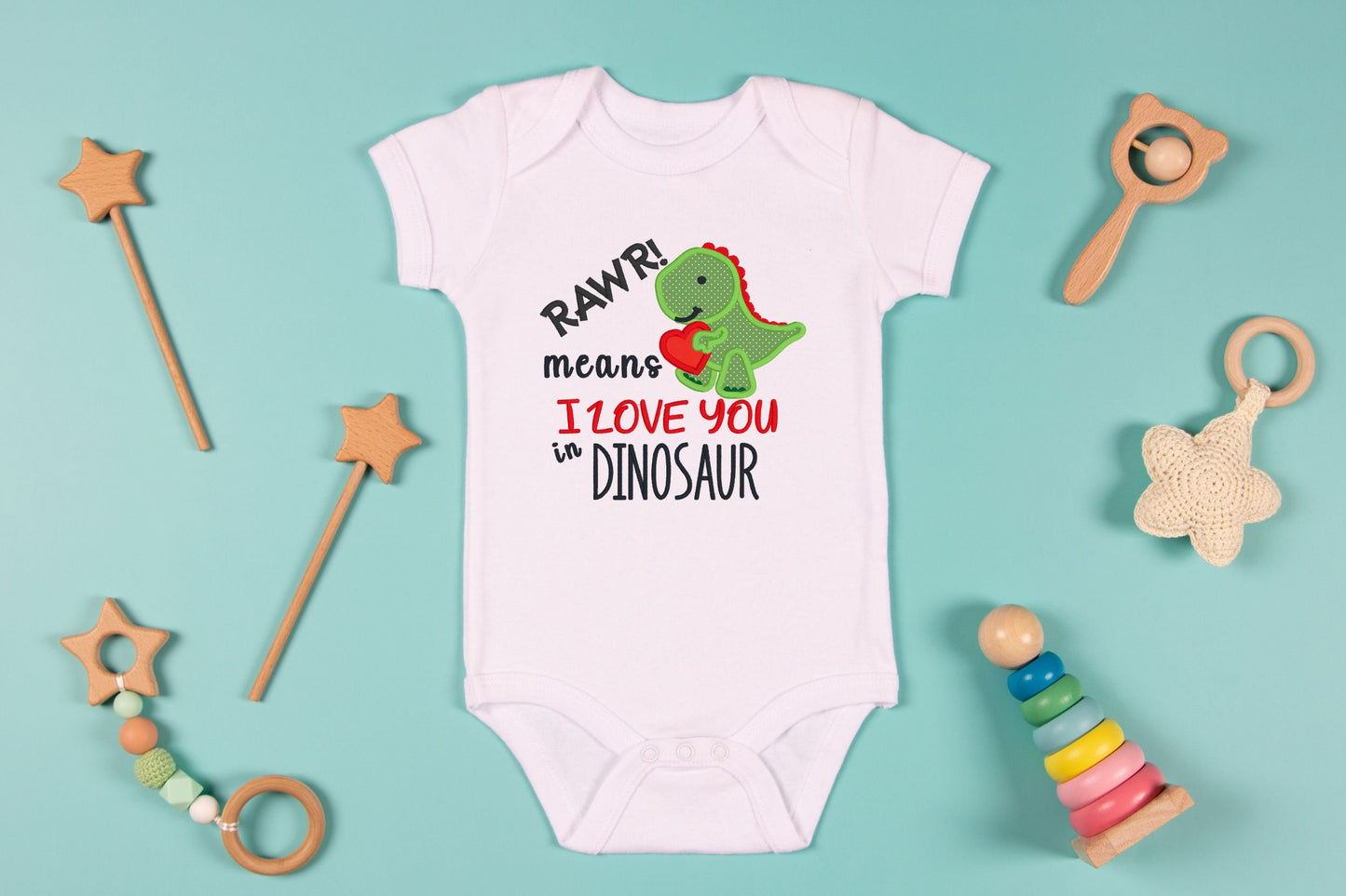 Valentine's Day Dinosaur Rawr embroidered outfit