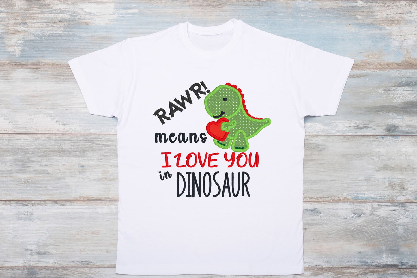 Valentine's Day Dinosaur Rawr embroidered outfit