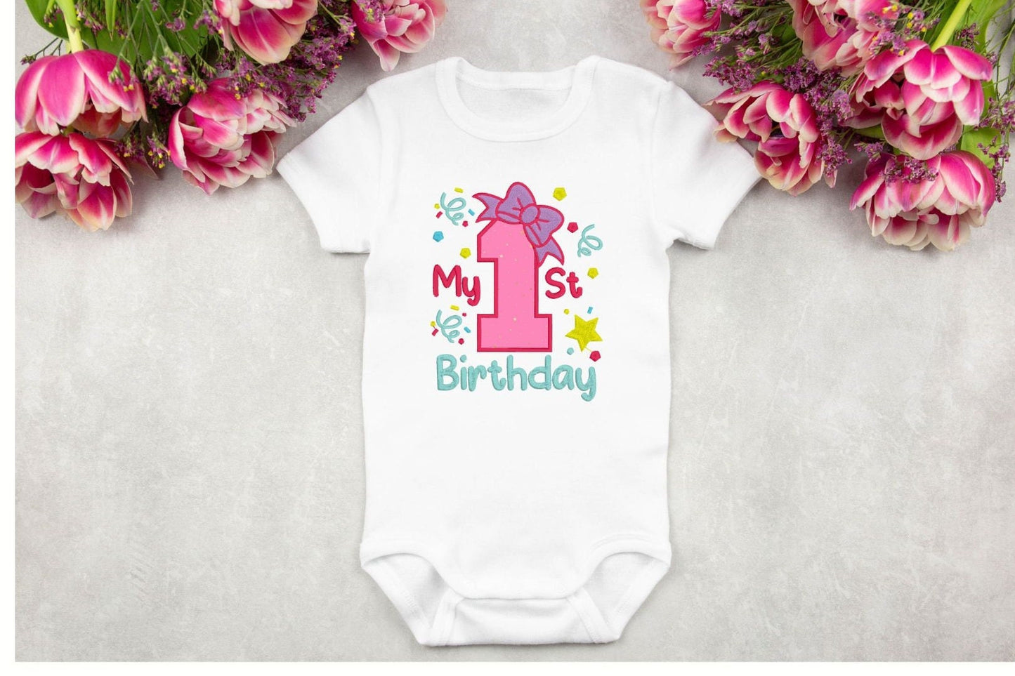 My 1st Birthday with a Bow Embroidered Baby Onesie