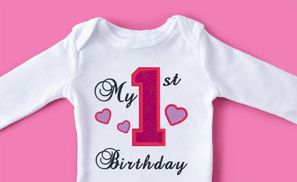 My 1st Birthday with Hearts Embroidered Baby Onesie