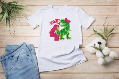 Dinosaur Roar Birthday Girl Embroidered Shirt
