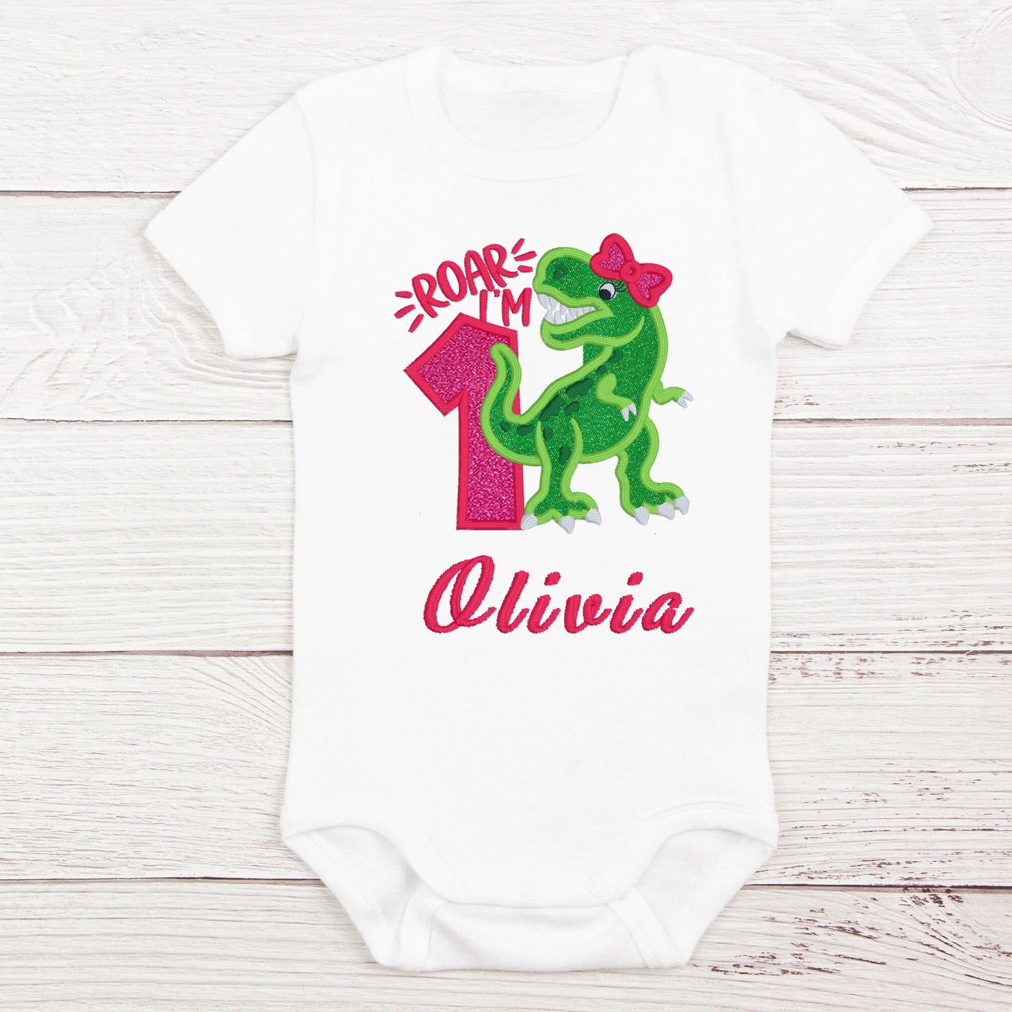 Dinosaur Roar Birthday Girl Embroidered Shirt