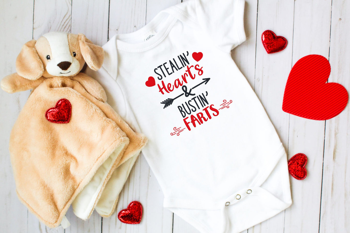 Stealin' Hearts Valentine's day embroidered baby onesie