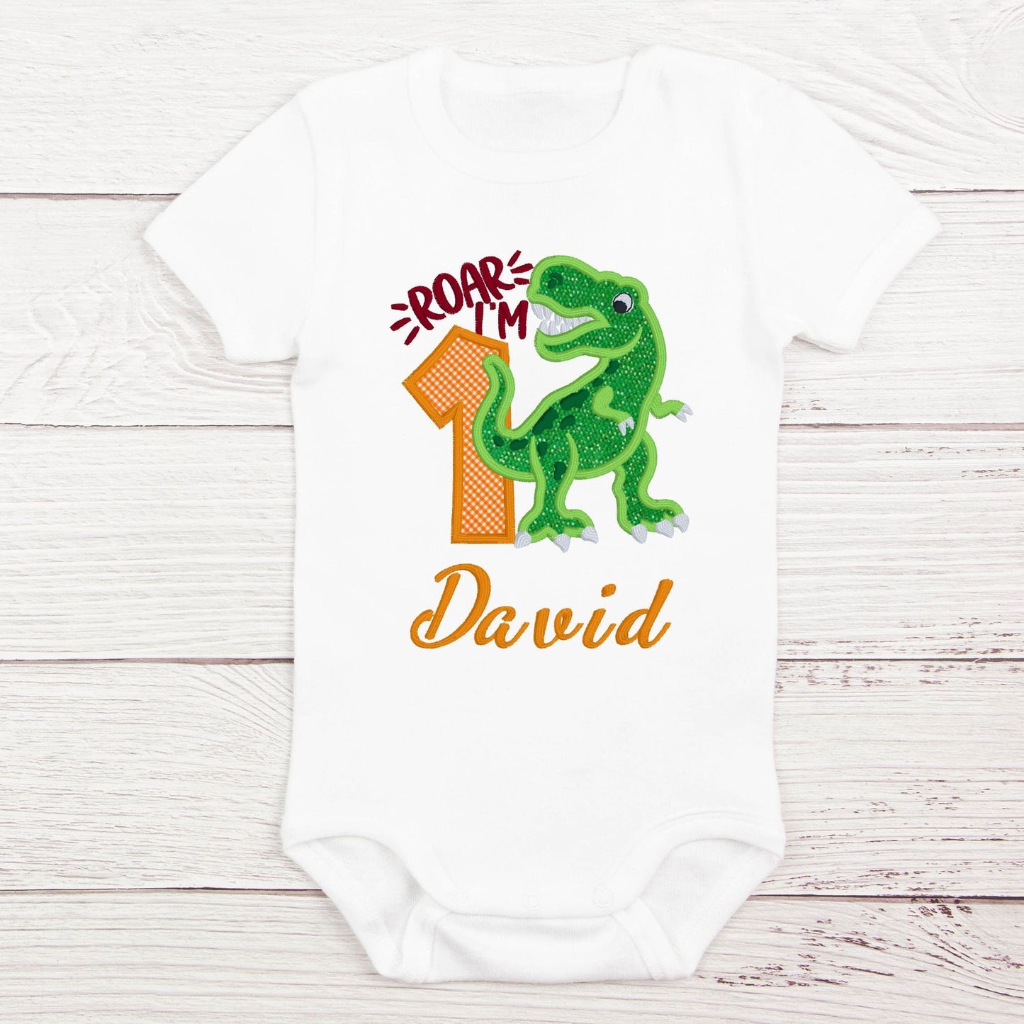 Dinosaur Roar Birthday Boy Embroidered Shirt