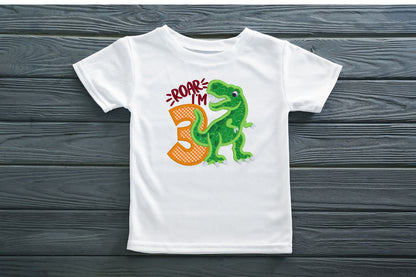 Dinosaur Roar Birthday Boy Embroidered Shirt