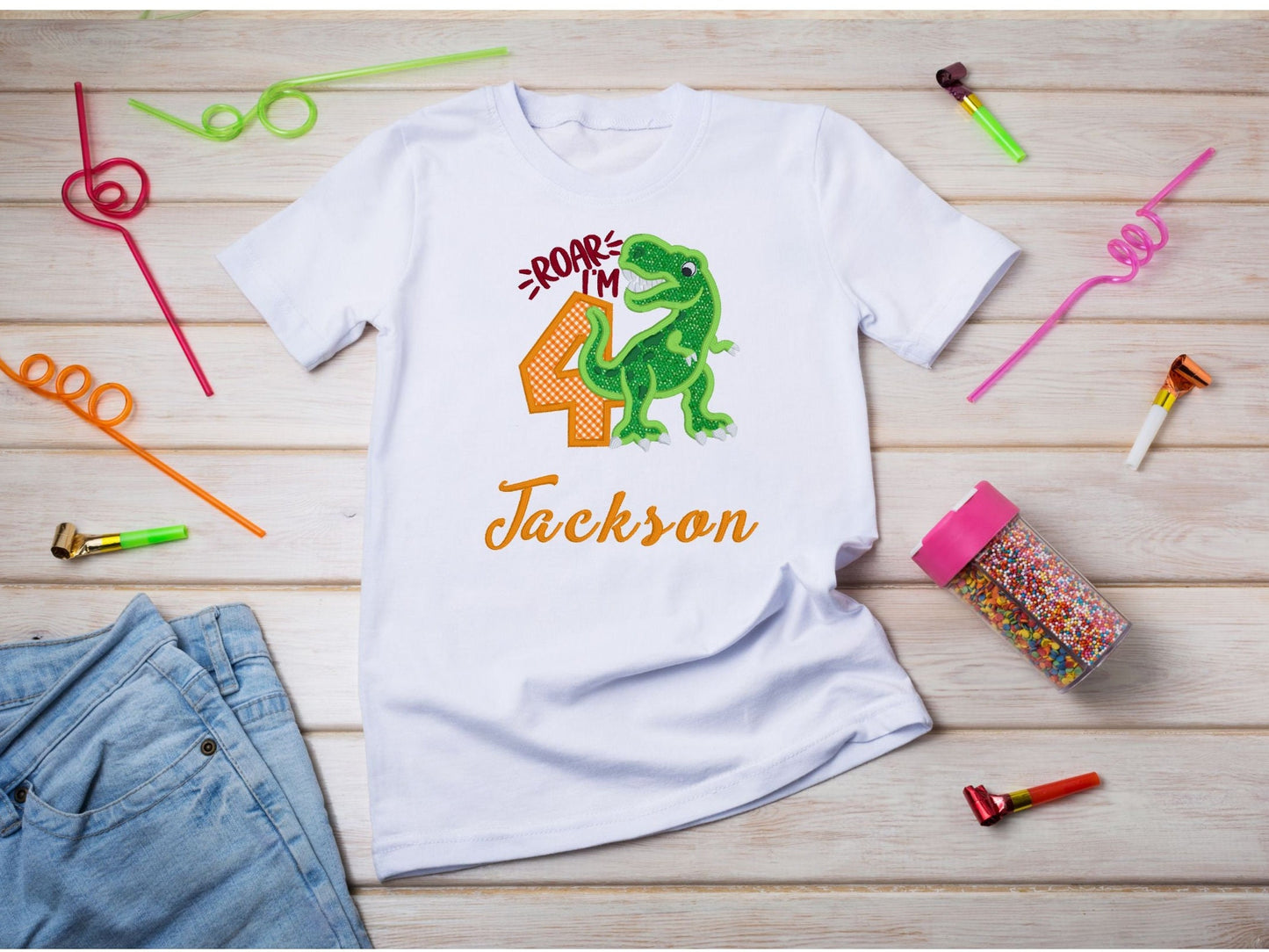 Dinosaur Roar Birthday Boy Embroidered Shirt