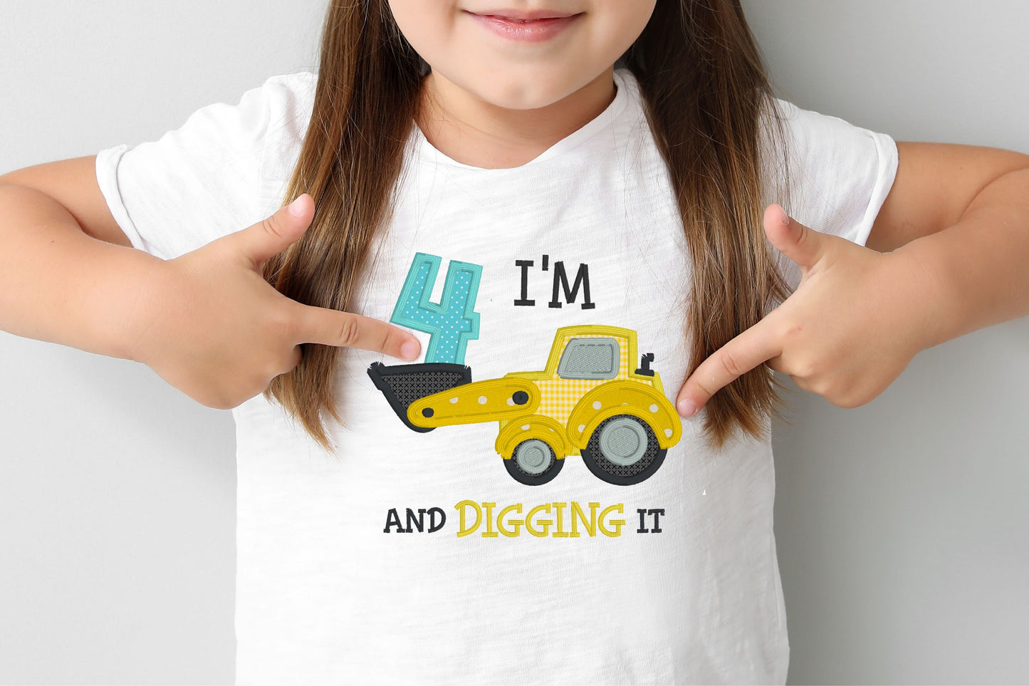 Construction Vehicles Digging It Embroidered Birthday Shirt