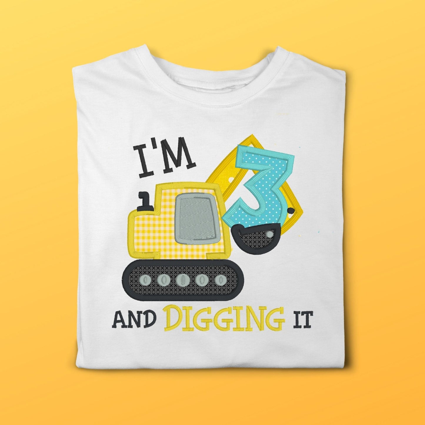Construction Vehicles Digging It Embroidered Birthday Shirt