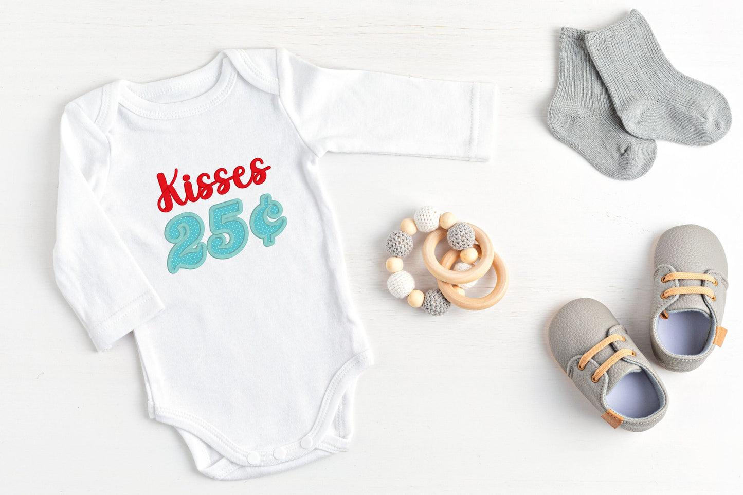 Kisses 25 cents Valentine's day embroidered outfit